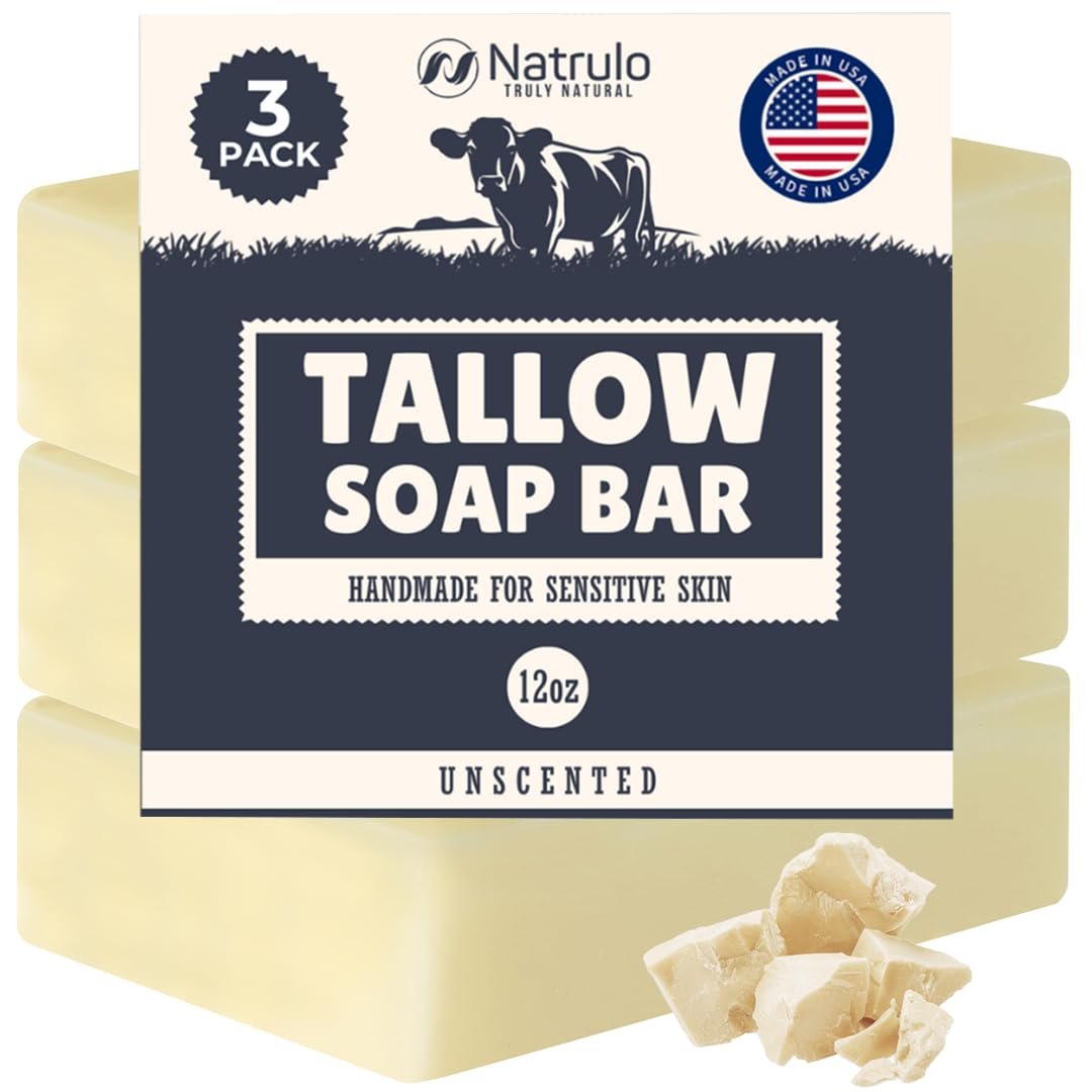 Beef Tallow Soap Bar – All Natural Grass Fed Tallow Soap Unscented – Moisturizing Face & Body Wash Great for Eczema, Dry, Itchy, Sensitive Skin – Handcrafted Bath Soap for Adults, Kids, Made in USA - görsel 1