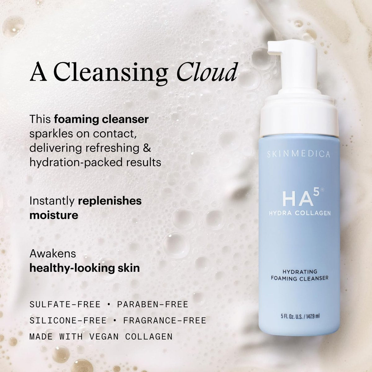 SkinMedica HA5 Hydra Collagen Hydrating Foaming Cleanser with Vegan Collagen, 5 Fl Oz Avelisse