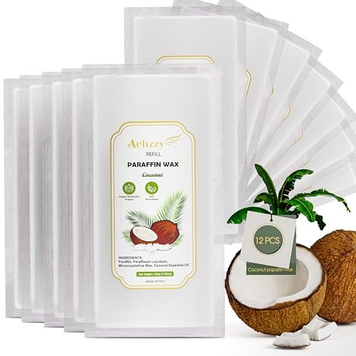 Achzzy Natural Paraffin Wax Refills, 12-Pack Coconut Scented Blocks for Deep Hydration and Moisturizing Hands & Feet Avelisse