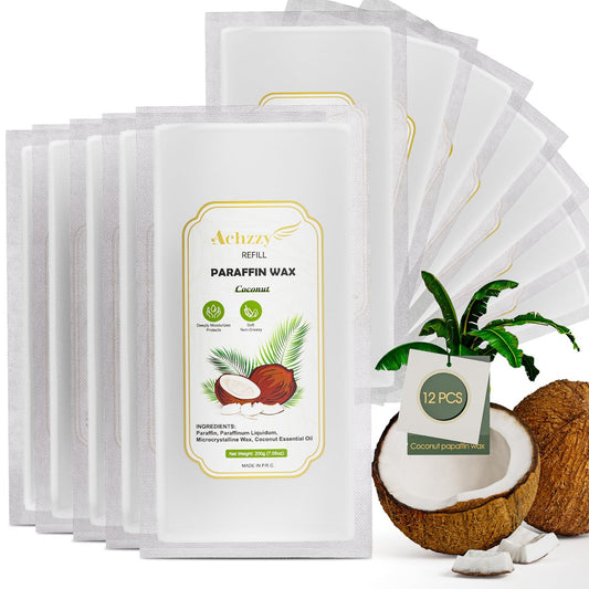 Achzzy Natural Paraffin Wax Refills, 12-Pack Coconut Scented Blocks for Deep Hydration and Moisturizing Hands & Feet Avelisse