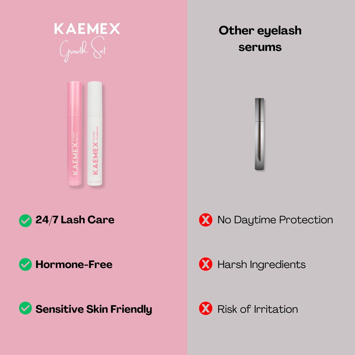KAEMEX Eyelash Growth Serum & Conditioner Set - Hormone Free for Sensitive Eyes - 3ml Lash Serum + 3ml Eyelash Conditioner - görsel 13