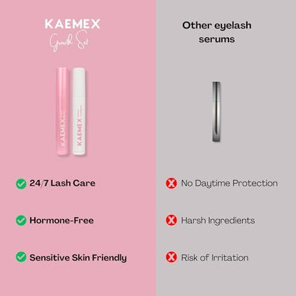 KAEMEX Eyelash Growth Serum & Conditioner Set - Hormone Free for Sensitive Eyes - 3ml Lash Serum + 3ml Eyelash Conditioner