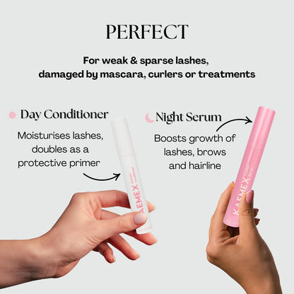 KAEMEX Eyelash Growth Serum & Conditioner Set - Hormone Free for Sensitive Eyes - 3ml Lash Serum + 3ml Eyelash Conditioner