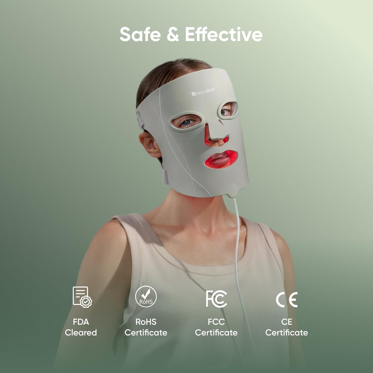 Nanoleaf FDA-Cleared LED Light Therapy Face Mask with 7 Treatment Modes - Professional Red & Blue Light with NIR Facial Device for Anti-Aging - 432 LEDs, Rechargeable Avelisse