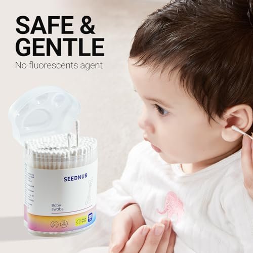 Baby Cotton Swabs 400 Pcs – Safety Cotton Buds for Newborn & Kids, Organic Cotton with Spiral & Scoop Tips Avelisse