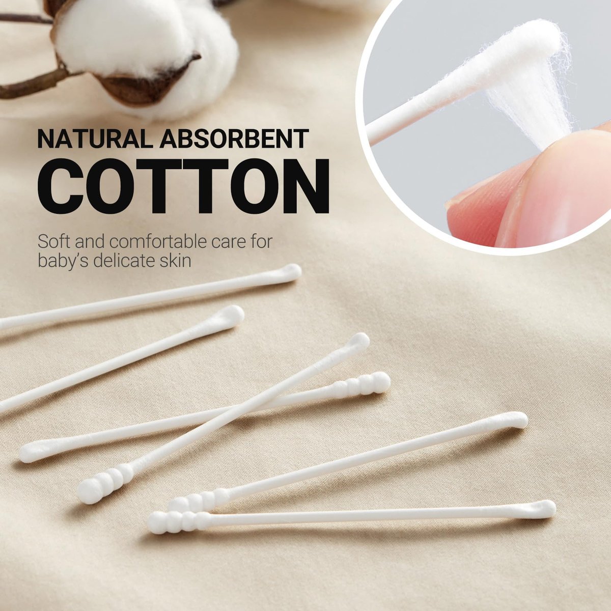 Baby Cotton Swabs 400 Pcs – Safety Cotton Buds for Newborn & Kids, Organic Cotton with Spiral & Scoop Tips Avelisse