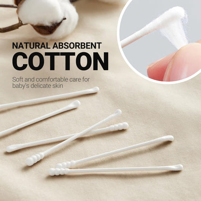 Baby Cotton Swabs 400 Pcs – Safety Cotton Buds for Newborn & Kids, Organic Cotton with Spiral & Scoop Tips Avelisse