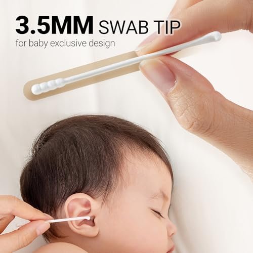 Baby Cotton Swabs 400 Pcs – Safety Cotton Buds for Newborn & Kids, Organic Cotton with Spiral & Scoop Tips Avelisse