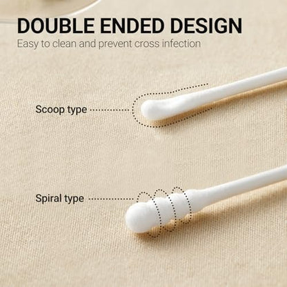 Baby Cotton Swabs 400 Pcs – Safety Cotton Buds for Newborn & Kids, Organic Cotton with Spiral & Scoop Tips Avelisse