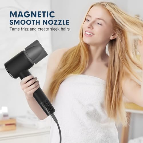 RuiKEeee High Speed Ionic Hair Dryer 110000 RPM – Travel Blow Dryer with Diffuser, Temperature Display, Lightweight & Low Noise, Fast Drying No Heat Damage for All Hairstyles (Black) Avelisse