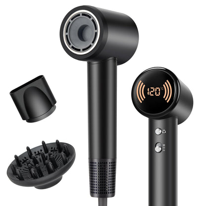 RuiKEeee High Speed Ionic Hair Dryer 110000 RPM – Travel Blow Dryer with Diffuser, Temperature Display, Lightweight & Low Noise, Fast Drying No Heat Damage for All Hairstyles (Black) Avelisse