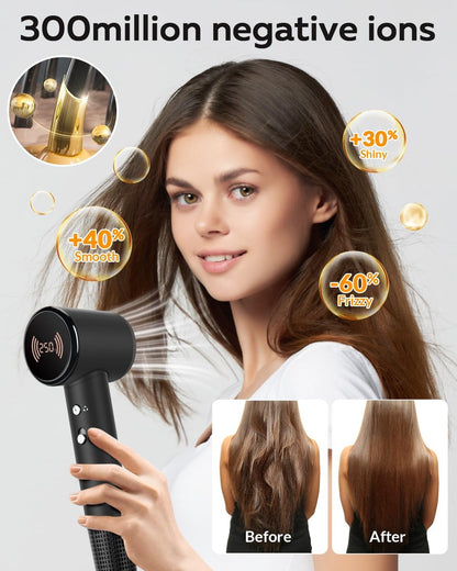 RuiKEeee High Speed Ionic Hair Dryer 110000 RPM – Travel Blow Dryer with Diffuser, Temperature Display, Lightweight & Low Noise, Fast Drying No Heat Damage for All Hairstyles (Black) Avelisse