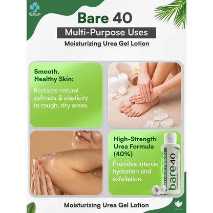Professional Bare 40 Pro Lotion with 40% Urea Cream – Hydrating & Exfoliating for Dry, Rough Skin – Enriched with Tea Tree Oil, Aloe Vera & Jojoba Beads Avelisse