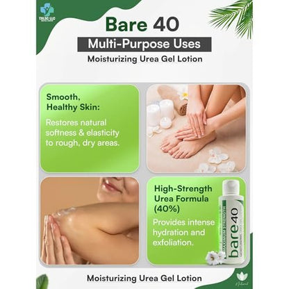 Professional Bare 40 Pro Lotion with 40% Urea Cream – Hydrating & Exfoliating for Dry, Rough Skin – Enriched with Tea Tree Oil, Aloe Vera & Jojoba Beads Avelisse