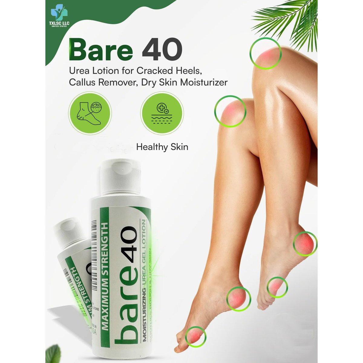 Professional Bare 40 Pro Lotion with 40% Urea Cream – Hydrating & Exfoliating for Dry, Rough Skin – Enriched with Tea Tree Oil, Aloe Vera & Jojoba Beads Avelisse