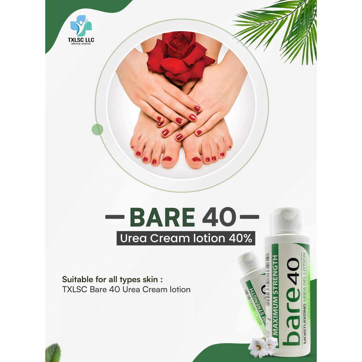 Professional Bare 40 Pro Lotion with 40% Urea Cream – Hydrating & Exfoliating for Dry, Rough Skin – Enriched with Tea Tree Oil, Aloe Vera & Jojoba Beads Avelisse
