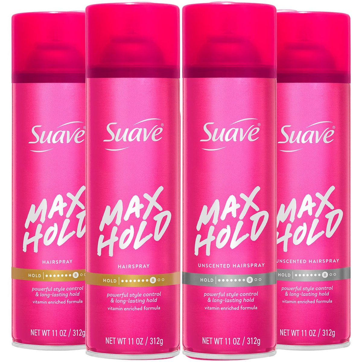 Suave Max Hold Hairspray Variety 4-Pack: Scented & Unscented, 11 Oz Each Avelisse