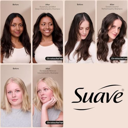 Suave Dry Shampoo Variety 3-Pack – Invigorating Rosemary & Mint, Volumizing Bamboo & Hibiscus, Refreshing Sweet Coconut, 4.3 Oz Each Avelisse