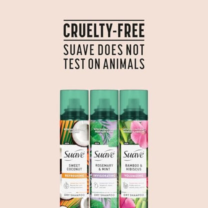 Suave Dry Shampoo Variety 3-Pack – Invigorating Rosemary & Mint, Volumizing Bamboo & Hibiscus, Refreshing Sweet Coconut, 4.3 Oz Each Avelisse