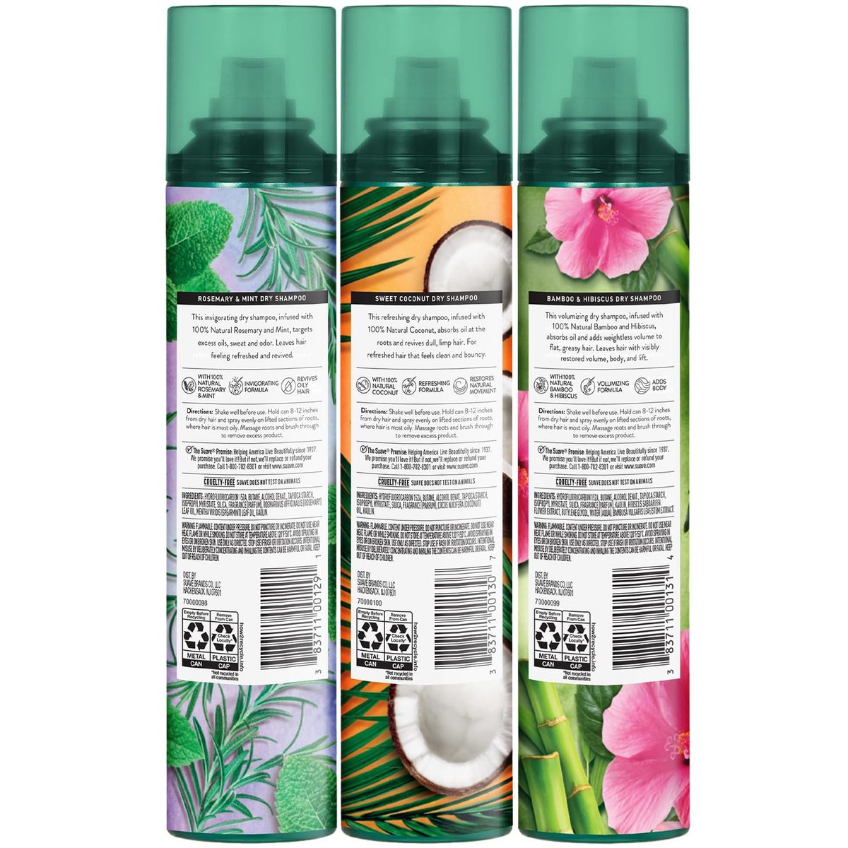 Suave Dry Shampoo Variety 3-Pack – Invigorating Rosemary & Mint, Volumizing Bamboo & Hibiscus, Refreshing Sweet Coconut, 4.3 Oz Each Avelisse