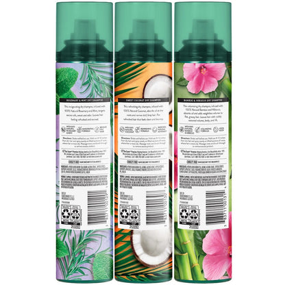 Suave Dry Shampoo Variety 3-Pack – Invigorating Rosemary & Mint, Volumizing Bamboo & Hibiscus, Refreshing Sweet Coconut, 4.3 Oz Each Avelisse