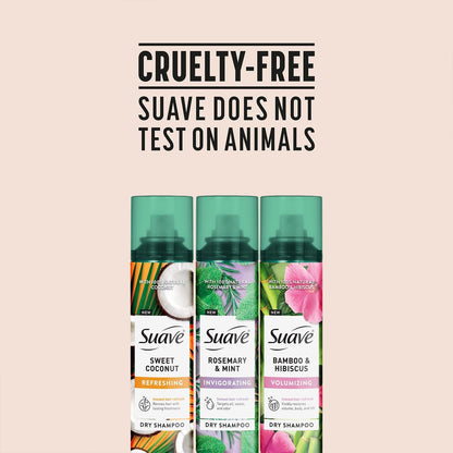 Suave Dry Shampoo Variety 3-Pack – Invigorating Rosemary & Mint, Volumizing Bamboo & Hibiscus, Refreshing Sweet Coconut, 4.3 Oz Each Avelisse
