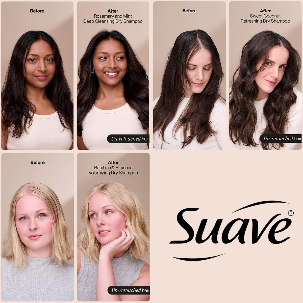 Suave Dry Shampoo Variety 3-Pack – Invigorating Rosemary & Mint, Volumizing Bamboo & Hibiscus, Refreshing Sweet Coconut, 4.3 Oz Each Avelisse