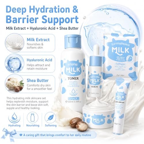 Milk Skincare Set for Women & Girls – Hydrating Skin Care for Teens 10-12, Complete Gift Set for Kids, Self Care Beauty Gift for Her, Mothers Day Gifts Set Avelisse