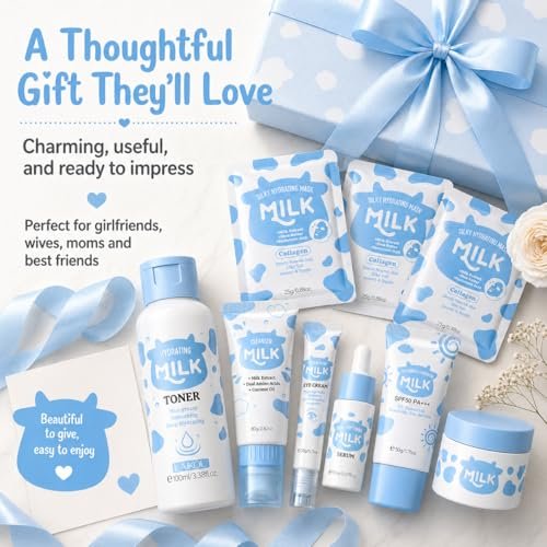 Milk Skincare Set for Women & Girls – Hydrating Skin Care for Teens 10-12, Complete Gift Set for Kids, Self Care Beauty Gift for Her, Mothers Day Gifts Set Avelisse