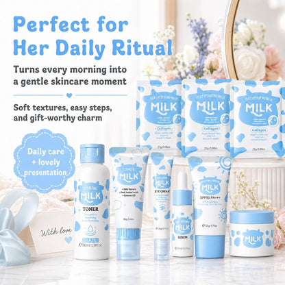 Milk Skincare Set for Women & Girls – Hydrating Skin Care for Teens 10-12, Complete Gift Set for Kids, Self Care Beauty Gift for Her, Mothers Day Gifts Set Avelisse