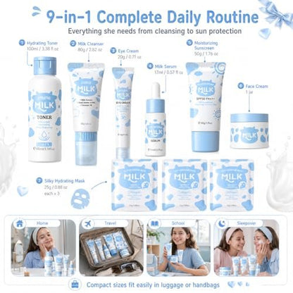 Milk Skincare Set for Women & Girls – Hydrating Skin Care for Teens 10-12, Complete Gift Set for Kids, Self Care Beauty Gift for Her, Mothers Day Gifts Set Avelisse