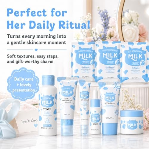 Milk Skincare Set for Women & Girls – Hydrating Skin Care for Teens 10-12, Complete Gift Set for Kids, Self Care Beauty Gift for Her, Mothers Day Gifts Set Avelisse