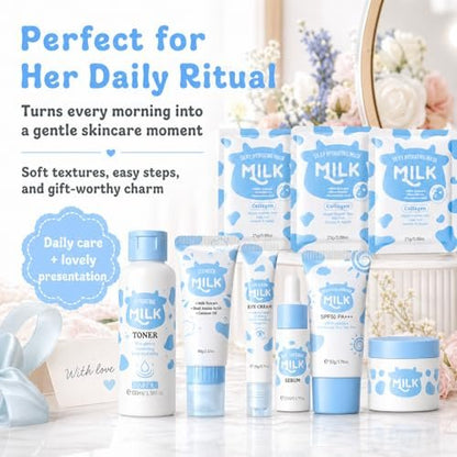 Milk Skincare Set for Women & Girls – Hydrating Skin Care for Teens 10-12, Complete Gift Set for Kids, Self Care Beauty Gift for Her, Mothers Day Gifts Set Avelisse