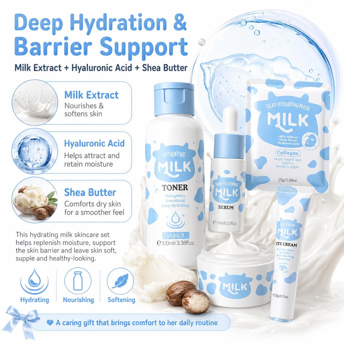 Milk Skincare Set for Women & Girls – Hydrating Skin Care for Teens 10-12, Complete Gift Set for Kids, Self Care Beauty Gift for Her, Mothers Day Gifts Set Avelisse