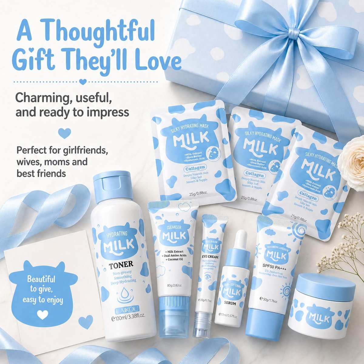 Milk Skincare Set for Women & Girls – Hydrating Skin Care for Teens 10-12, Complete Gift Set for Kids, Self Care Beauty Gift for Her, Mothers Day Gifts Set Avelisse