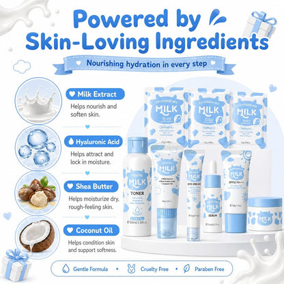 Milk Skincare Set for Women & Girls – Hydrating Skin Care for Teens 10-12, Complete Gift Set for Kids, Self Care Beauty Gift for Her, Mothers Day Gifts Set Avelisse