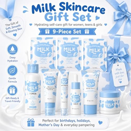 Milk Skincare Set for Women & Girls – Hydrating Skin Care for Teens 10-12, Complete Gift Set for Kids, Self Care Beauty Gift for Her, Mothers Day Gifts Set Avelisse