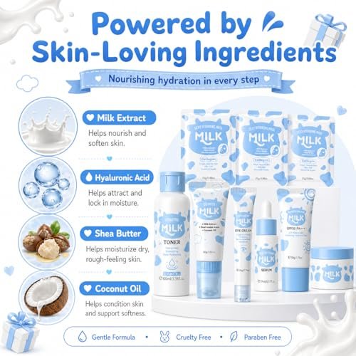 Milk Skincare Set for Women & Girls – Hydrating Skin Care for Teens 10-12, Complete Gift Set for Kids, Self Care Beauty Gift for Her, Mothers Day Gifts Set Avelisse