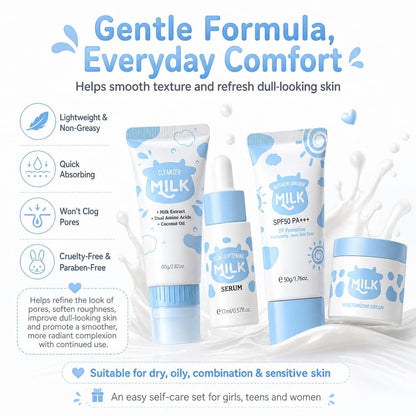 Milk Skincare Set for Women & Girls – Hydrating Skin Care for Teens 10-12, Complete Gift Set for Kids, Self Care Beauty Gift for Her, Mothers Day Gifts Set Avelisse