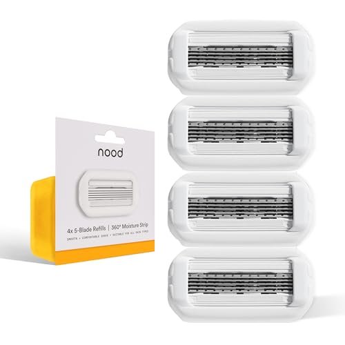 Nood Razor Blade Refills – Premium Stainless Steel 5-Blade Cartridges for Women & Men, 360° Moisture Strip, 4-Pack Avelisse