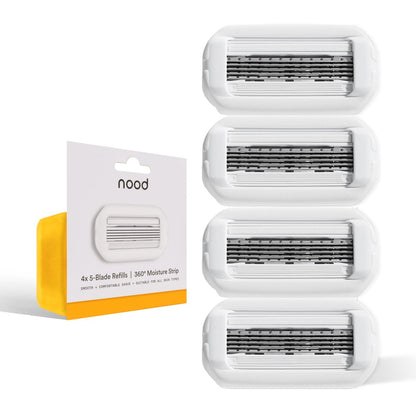 Nood Razor Blade Refills – Premium Stainless Steel 5-Blade Cartridges for Women & Men, 360° Moisture Strip, 4-Pack Avelisse