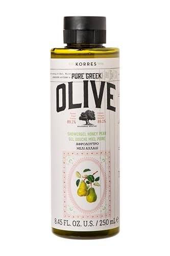 KORRES Pure Greek Olive Shower Gel - Honey Pear Scent, Plant Based Foaming Body Cleanser with Olive Leaf Extract, Aloe & Wheat Proteins, Gentle Wash, Made in Greece, 8.45 Fl Oz Avelisse