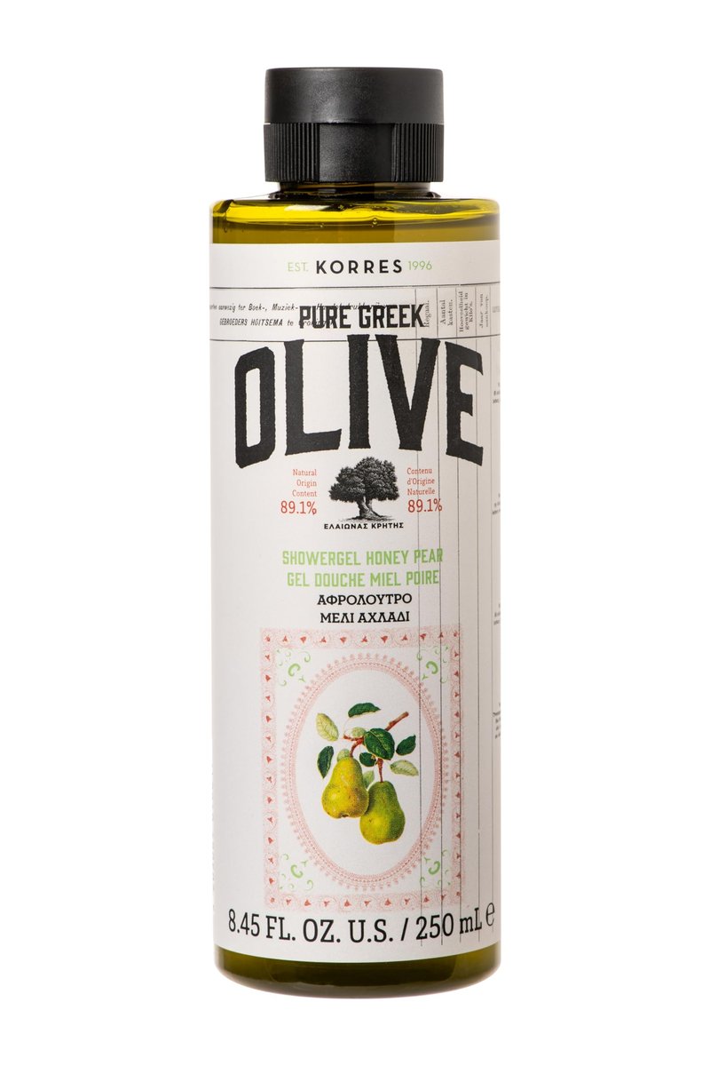 KORRES Pure Greek Olive Shower Gel - Honey Pear Scent, Plant Based Foaming Body Cleanser with Olive Leaf Extract, Aloe & Wheat Proteins, Gentle Wash, Made in Greece, 8.45 Fl Oz Avelisse
