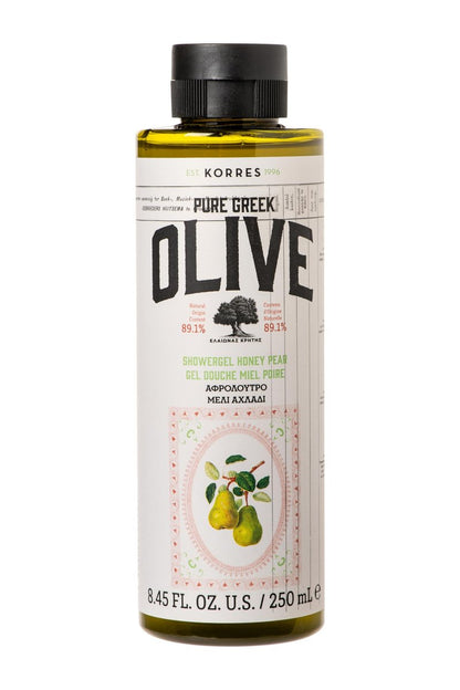 KORRES Pure Greek Olive Shower Gel - Honey Pear Scent, Plant Based Foaming Body Cleanser with Olive Leaf Extract, Aloe & Wheat Proteins, Gentle Wash, Made in Greece, 8.45 Fl Oz Avelisse