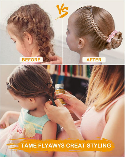 Hair Wax Stick & Slick Back Hair Brush Set 6Pcs - Non-Greasy Styling Wax for Flyaways, Bun Accessories for Women, Kids & Teen Girls