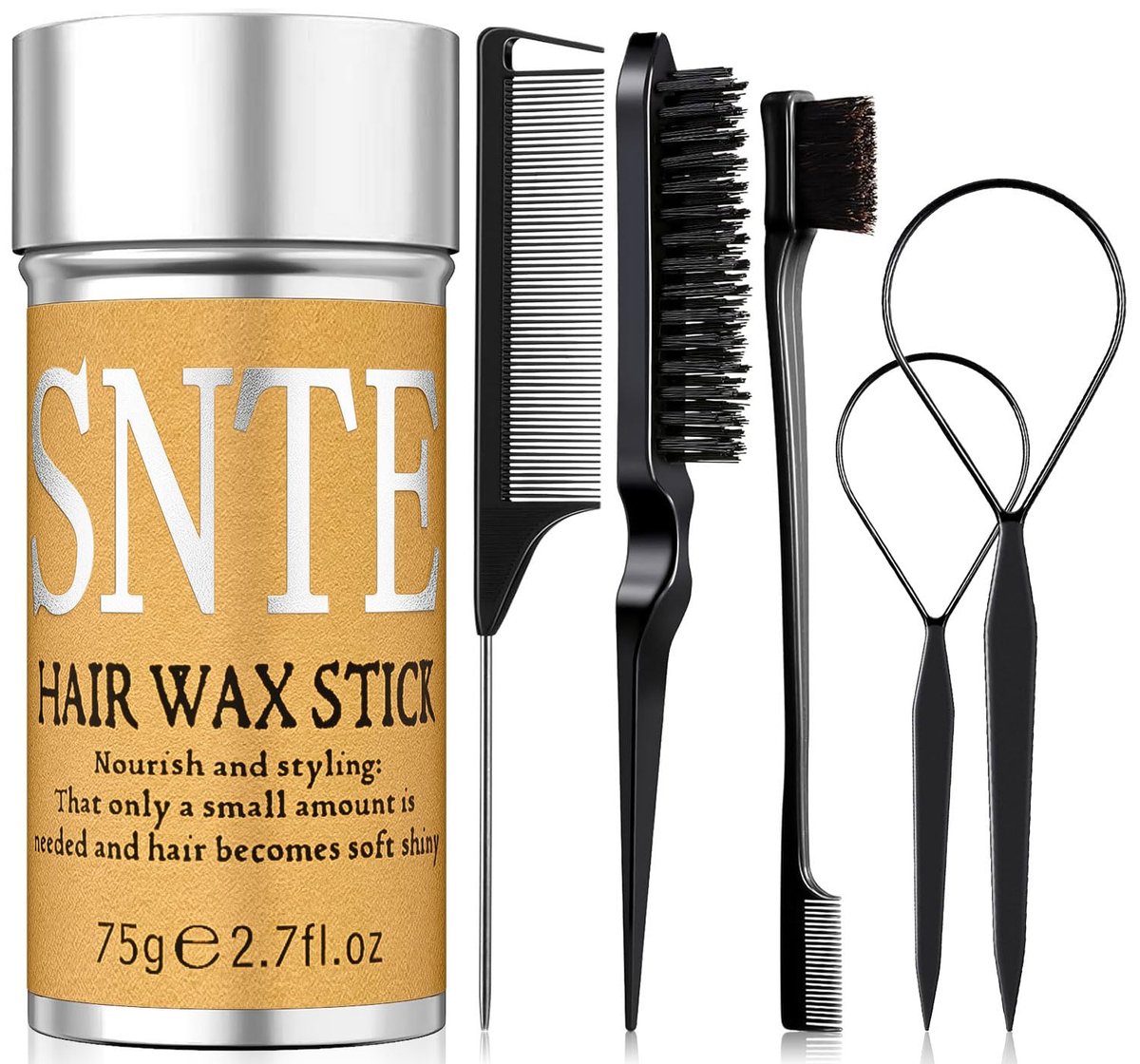 Hair Wax Stick & Slick Back Hair Brush Set 6Pcs - Non-Greasy Styling Wax for Flyaways, Bun Accessories for Women, Kids & Teen Girls - görsel 1
