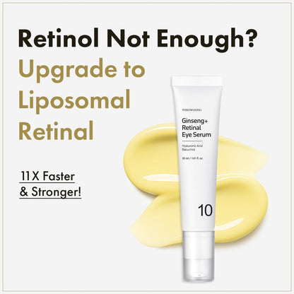 TOSOWOONG Ginseng Plus Retinal Eye Serum - Korean Anti-Aging Eye Cream with Retinal, Niacinamide & Bakuchiol for Puffy Eyes, Dark Circles, Fine Lines & Wrinkles, 1.01 fl.oz.