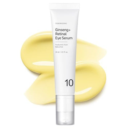 TOSOWOONG Ginseng Plus Retinal Eye Serum - Korean Anti-Aging Eye Cream with Retinal, Niacinamide & Bakuchiol for Puffy Eyes, Dark Circles, Fine Lines & Wrinkles, 1.01 fl.oz.