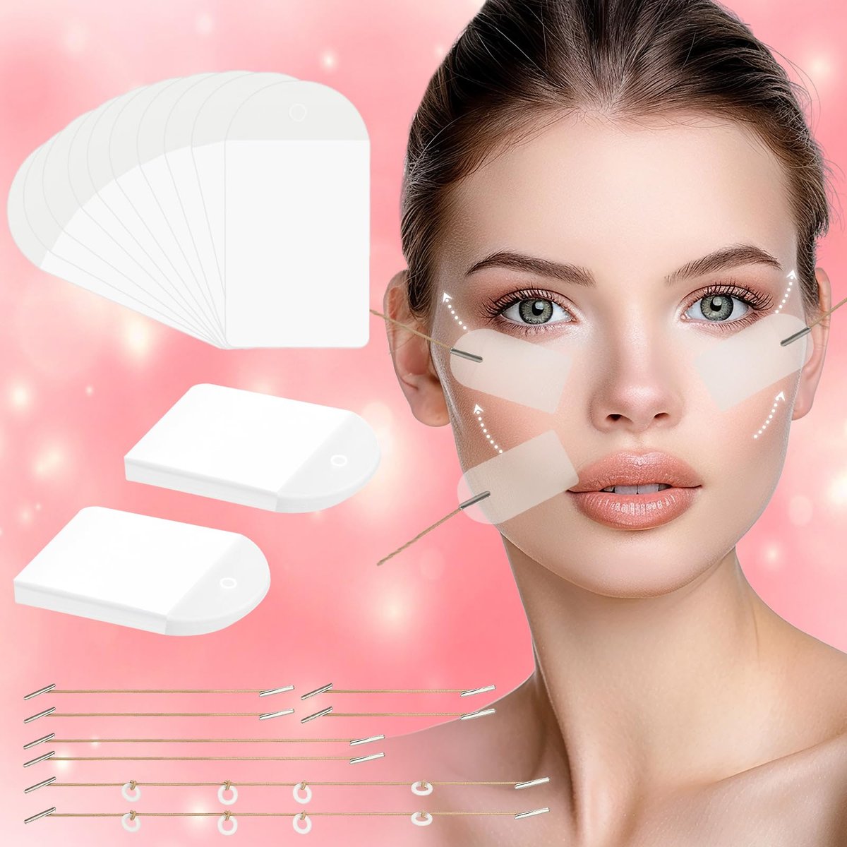 Lnngub 60 Pcs Face Lift Tape - Invisible Instant Facelift Tape for Sagging Skin, Eyes, Neck, Double Chin & Wrinkles - görsel 5
