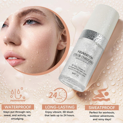 2 Pack Color Changing Foundation - Lightweight Medium Coverage Liquid Makeup Conceals Blemishes & Freckles for All Skin Types, 30ml Each